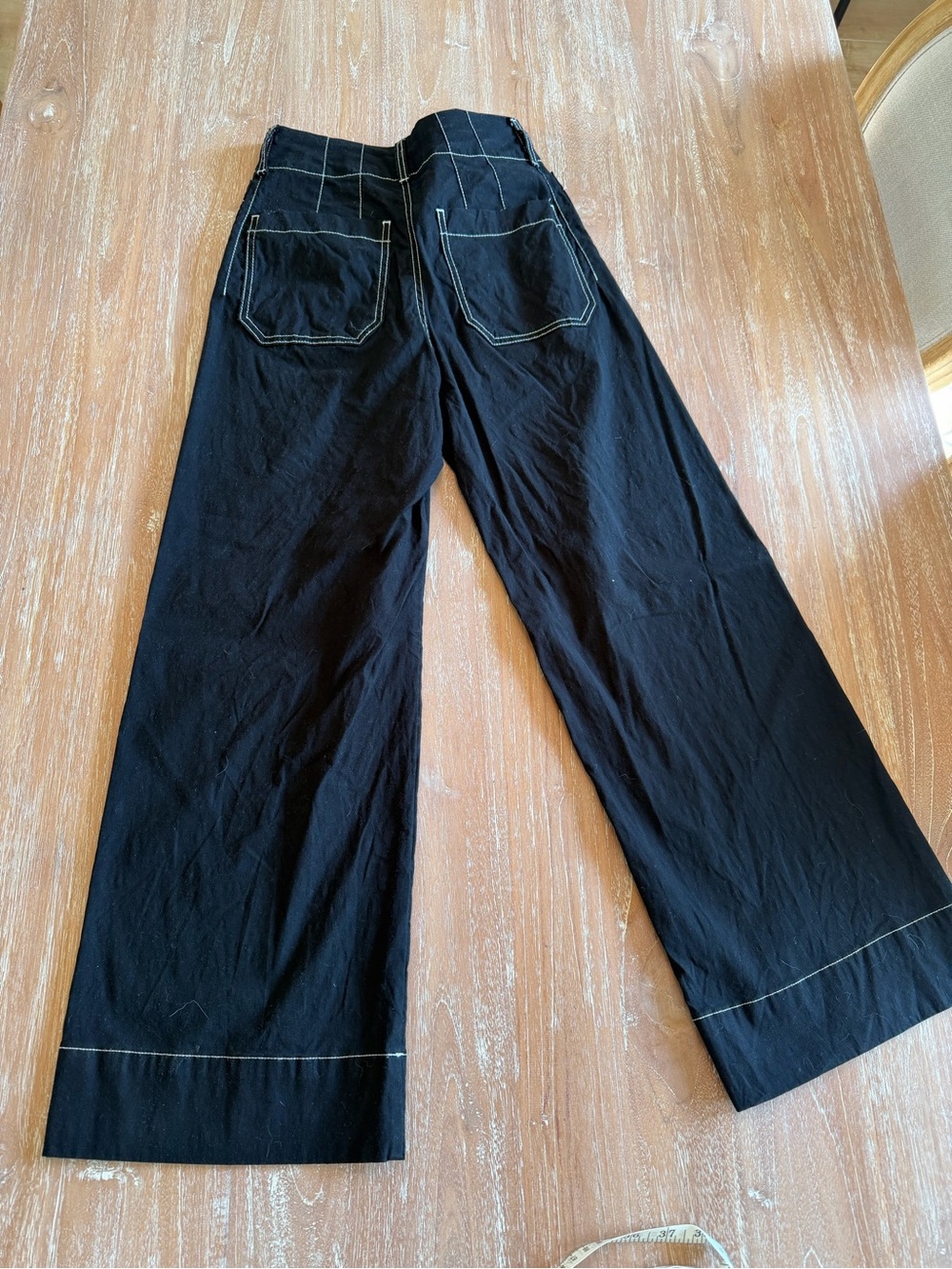 Anthropologie Black Wide Leg Cropped Pants with Contrast Stitching - Picture 2 of 6